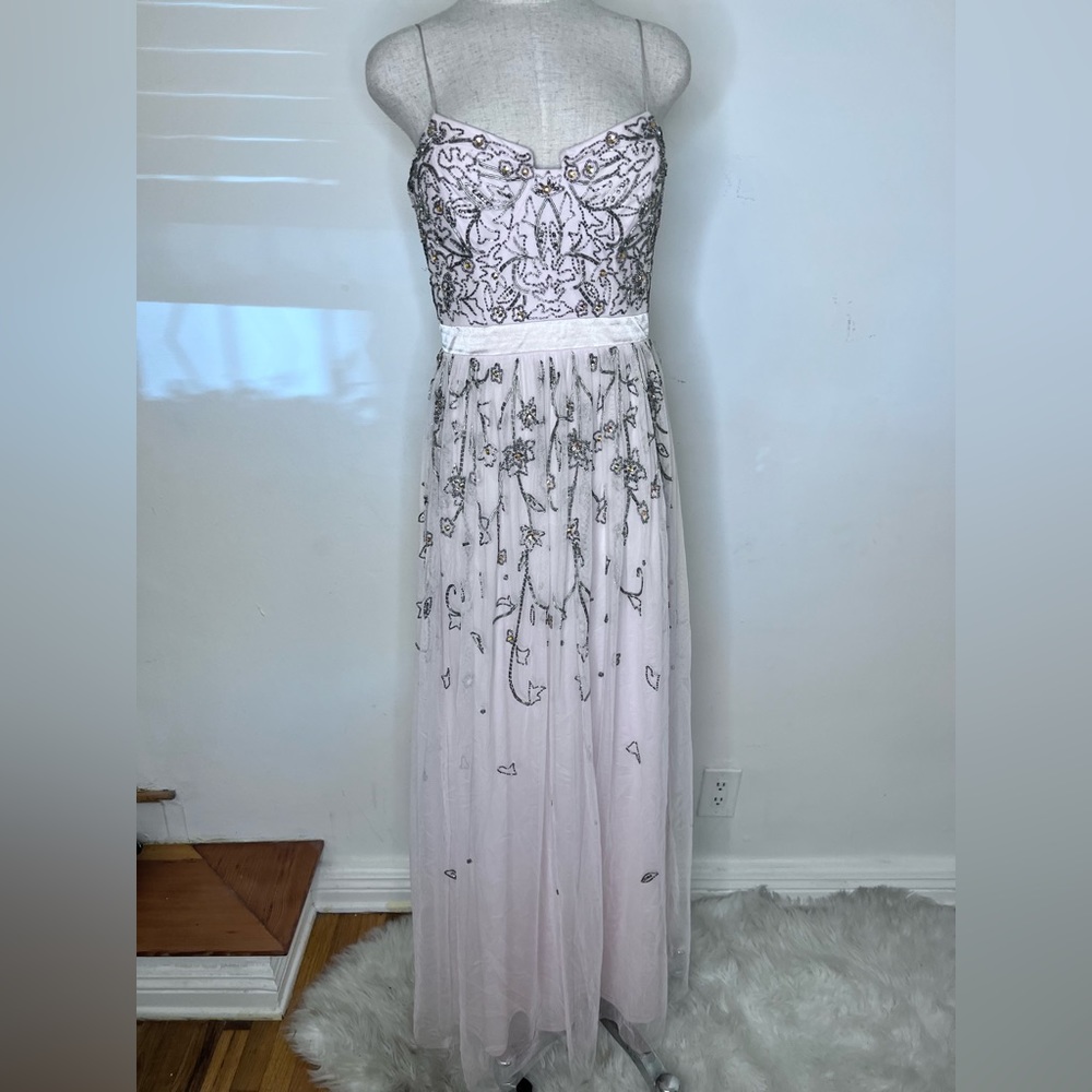 Aidan Mattox size 8 pink dress with gold crystals ball gown